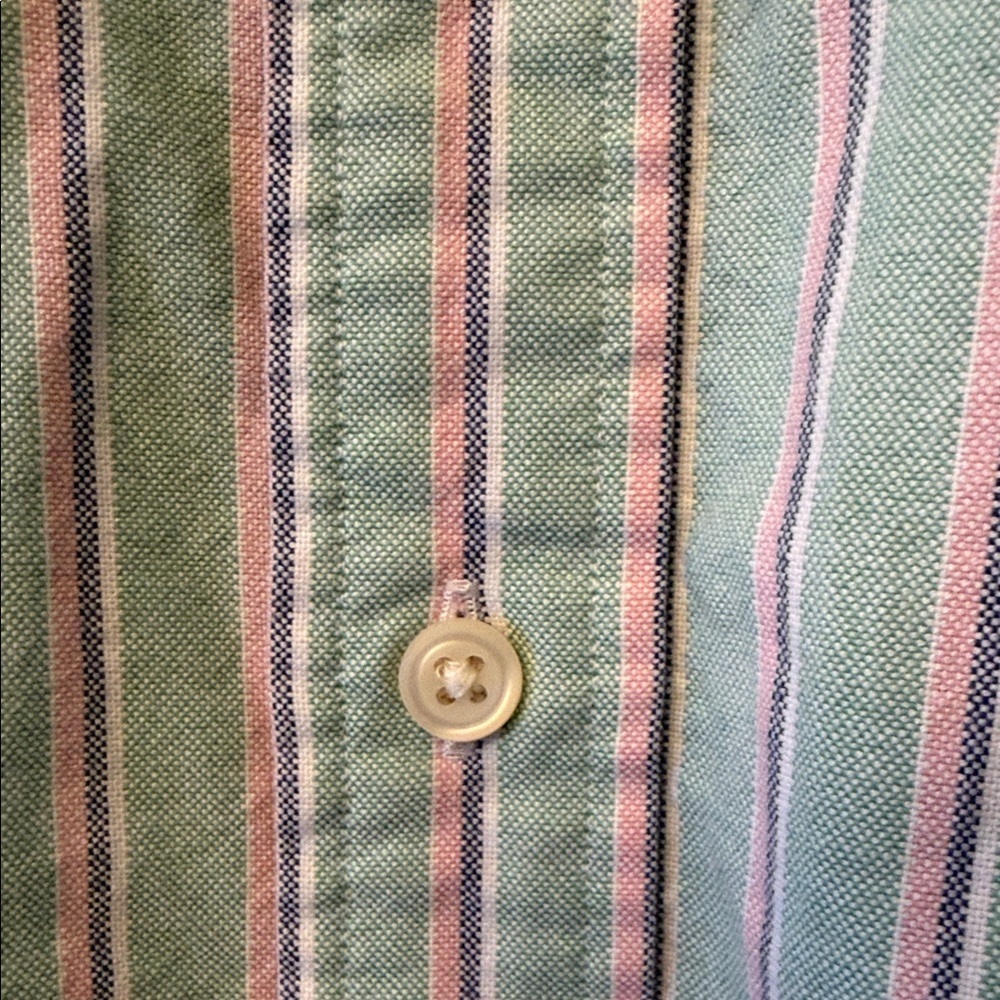 VNTG Ralph Lauren Mens XL Mint, Pink & Blue Striped Button-down Oxford Preppy - Picture 6 of 9